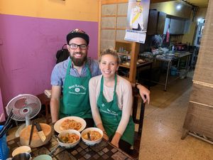 Enjoying all our food at May Kaidee's cooking school! at May Kaidee Chiang Mai in Chiang Mai