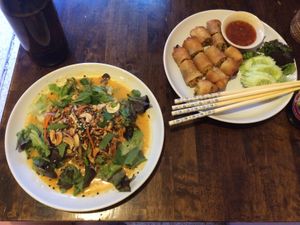 Banana Flower Salad and vegan springrolls👍 at May Kaidee Chiang Mai in Chiang Mai
