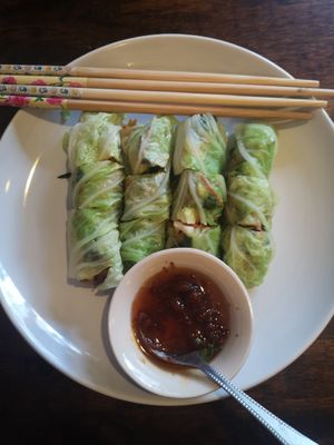 Fresh Cabbage rolls with great dipping sauce at May Kaidee Chiang Mai in Chiang Mai