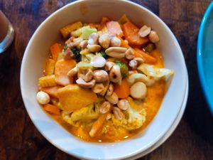 Massanam.curry .. I love it with big soft rice noodles at May Kaidee Chiang Mai in Chiang Mai