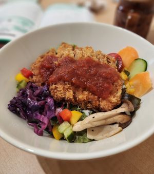 Buddha Bowl with Vegan Cutlet 1,100 at lil Mill in Kyoto