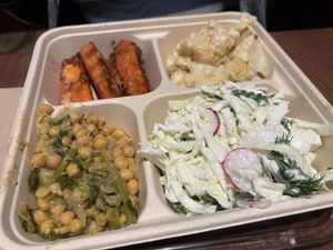 Cauliflower cheese, carrot, and chickpea meal plate  at Smith & Deli CBD in Melbourne