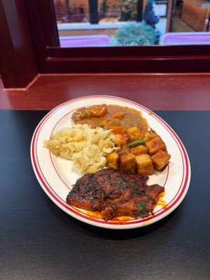 peri peri chicken, cauliflower bake, beef buourbignon, chili tofu/green bean at Smith & Deli CBD in Melbourne
