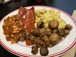 Regular sized breakfast plate for $26- Tofu scramble and mushrooms were under-seasoned and bland. Not Bacon was floppy and wasn’t crispy. The Spanish baked beans were great thoug at Smith & Deli CBD in Melbourne