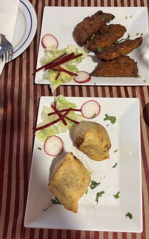 Onion bhaji, vegetable samosa  at Indian Night's in Albufeira