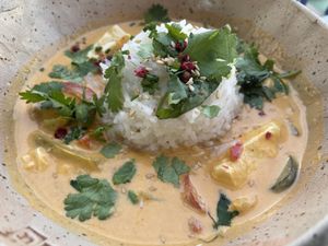 Vegan curry  at L'Ombu Bistro S.I 🌳🌴 in Catalunya