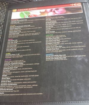 vegan menu at Amazing Thailand in Minneapolis