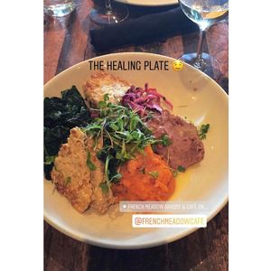 This is my favorite, sautéed greens, coconut red beans, sweet potato, tempeh & more. Sooo good! at French Meadow Bakery & Cafe in St Paul