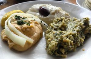 Skordalia, Fava, and Melitzana at Gardens of Salonica in Minneapolis