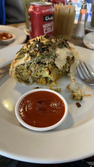 Roast vegetable roll with sage and onion filling - very nice!  at Pranah Cafe in Wellington