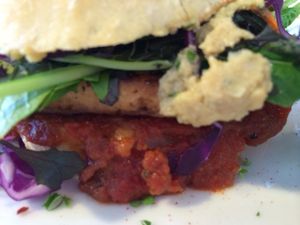 Vegan tofu burger at Pranah Cafe in Wellington