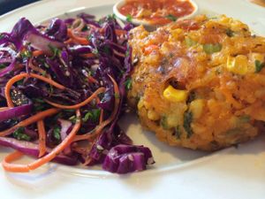 Risotto cake (contains dairy) at Pranah Cafe in Wellington