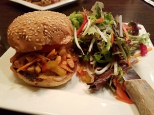 Steven Segal burger with salad at Ginger Hop in Minneapolis