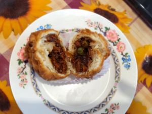 Inside of BBQ bun at Nature Vegetarian Food in Lower Hutt