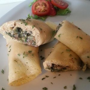 Mushroom and Spinach Crepes at The Youthful Vegan in St James