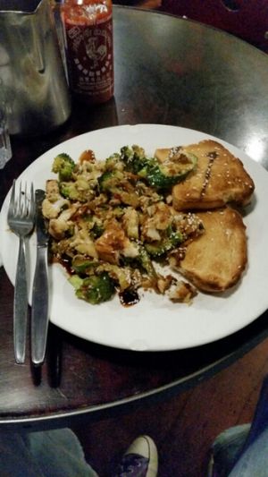 Scrambled tofu with vege & chilli sauce ~ Tasty! at Midnight Espresso in Wellington