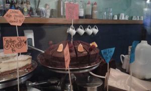 some decadent vegan cake from the cabinet at Midnight Espresso in Wellington