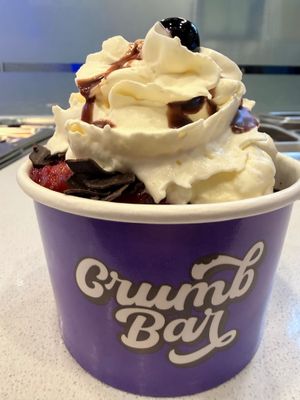 Black Forest - blackout cake, cherry filling, coconut whipped cream, vegan chocolate, maraschino cherry at Crumb Bar in Edmonton