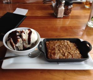 Apple Cobbler with coconut ice cream & chocolate syrup at Picazzo's Healthy Italian Kitchen in Scottsdale