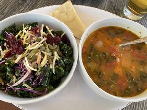Soup and salad lunch special, kale salad and Tuscan bean and kale soup   at Picazzo's Healthy Italian Kitchen in Scottsdale