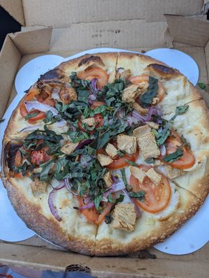 Margarita Pizza with added vegan chicken at Picazzo's Organic Italian Kitchen in Phoenix