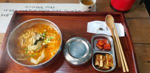 Ramen with dumplings at Dajeon Cafe in Busan