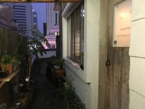 Restaurant entrance on the fourth floor at Dajeon Cafe in Busan