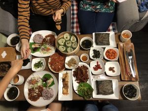 Nom nom! It was so nice to have a full table of vegan food!  at Dajeon Cafe in Busan