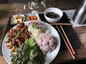 Wheat protein bulgogi! So good! at Dajeon Cafe in Busan
