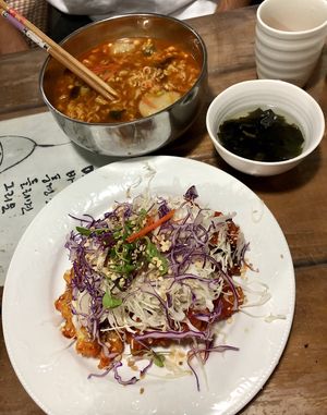 Sit Chicken Plate and Ramen Bowls at Dajeon Cafe in Busan