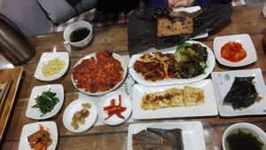 Menu with Lotus wrapped rice--- delicious! at Dajeon Cafe in Busan