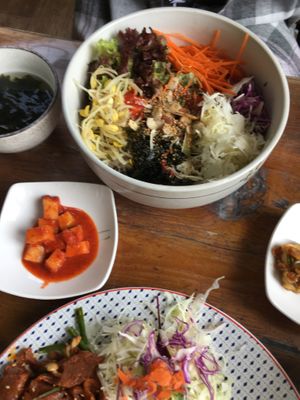 rice bowl with radish kimchi at Dajeon Cafe in Busan