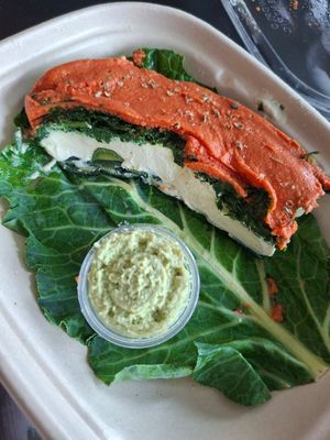 Vegan raw Lasagne with Pesto and little cheesecake (not on the foto). Got a little smashed after shopping... at Chicago Raw - Huron St in Chicago