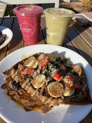 Loaded vegan waffles  at Local Juicery in Sedona