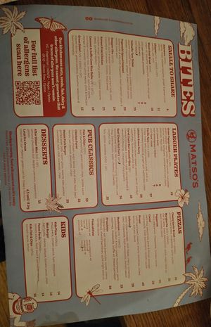 Food menu at Matso's Sunshine Coast Brewery in Eumundi