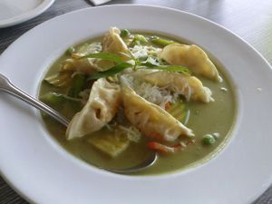 green curry dumplings at Vegan Glory in Los Angeles