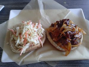 pulled pork sandwich at Vegan Glory in Los Angeles