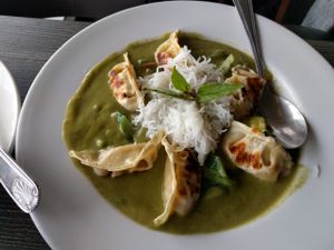 green curry dumplings at Vegan Glory in Los Angeles