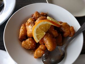 orange chicken at Vegan Glory in Los Angeles