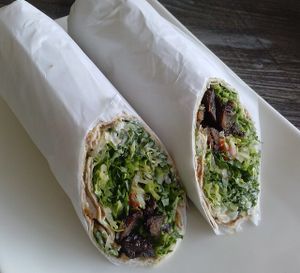 beef jerky wrap at Vegan Glory in Los Angeles