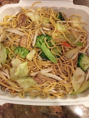 Chicken chow mein  at Vegan Glory in Los Angeles