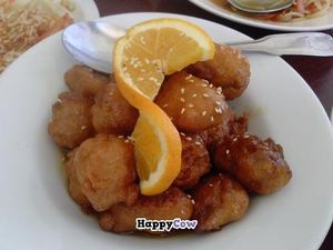 orange chicken at Vegan Glory in Los Angeles