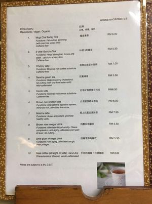 Menu at Woods Macrobiotics in Petaling Jaya