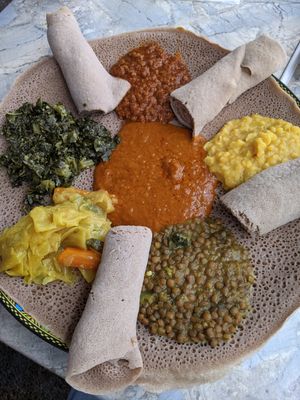 Veggie combo plate at Desta Ethiopian in Dallas