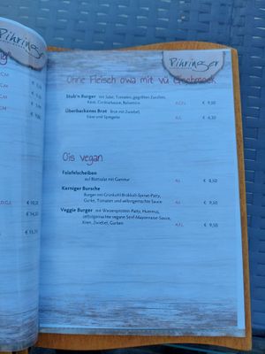 The vegetarian and vegan part of the menu at Mostheuriger Pihringer in Winklarn