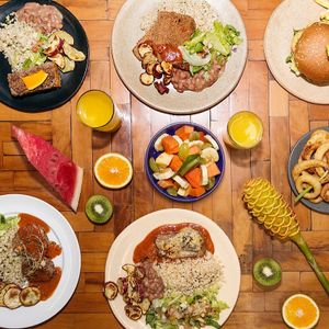 Lunch at the restaurant in Vila Madalena at Veggies na Praca in Sao Paulo