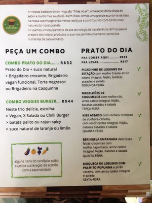 Menu at Veggies na Praca in Sao Paulo