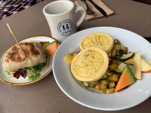 Vegan egg breakfast  at Street 14 Coffee in Astoria
