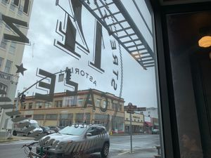 Front window  at Street 14 Coffee in Astoria