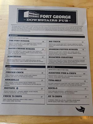 Menu with the isotope burger at Fort George Brewery in Astoria